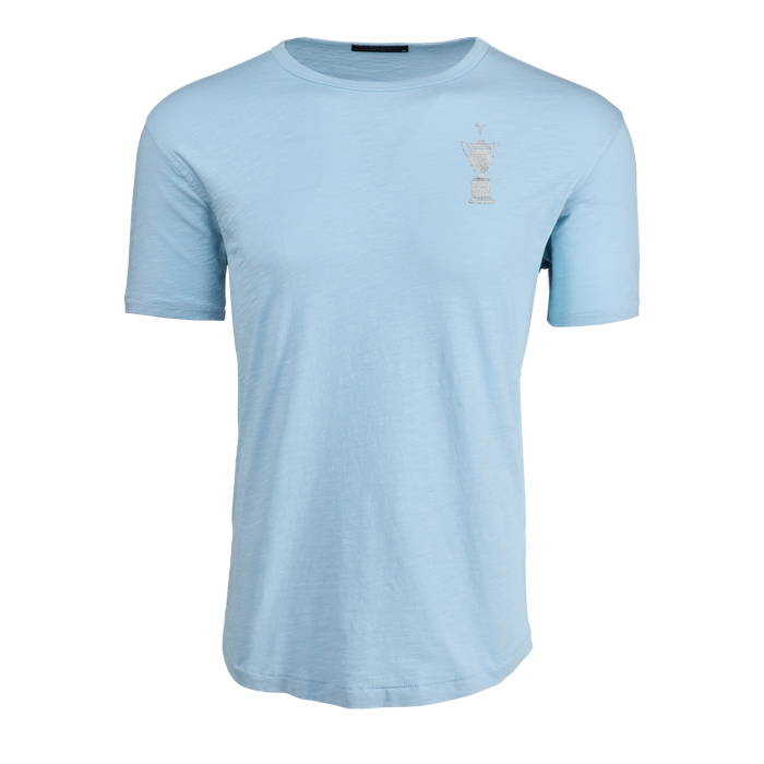 Wolf Blue Cotton Alpha Slub Tee - Front View, U.S. Open Trophy Chest Graphic | Greyson Clothiers
