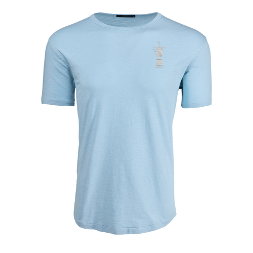 Wolf Blue Cotton Alpha Slub Tee - Front View, U.S. Open Trophy Chest Graphic | Greyson Clothiers