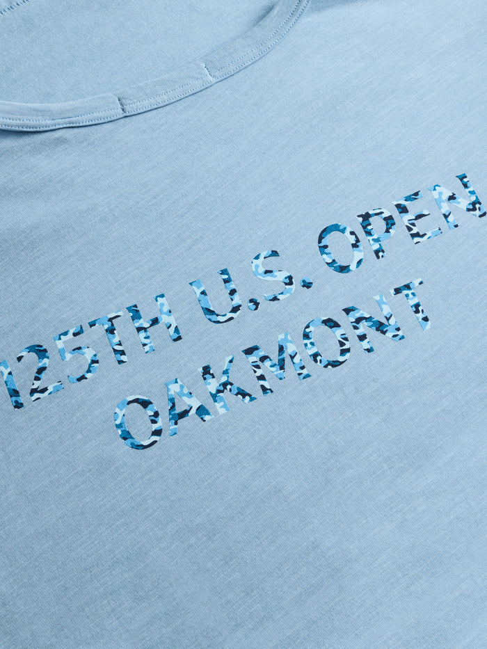 125th U.S. Open Oakmont Camo-Fill Back Graphic Close-Up on Wolf Blue Slub Tee | Greyson Clothiers