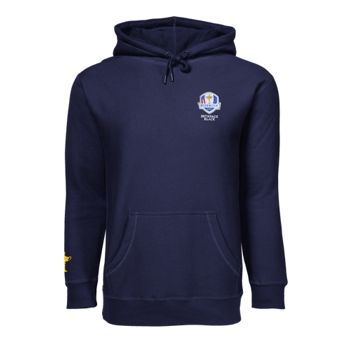 Maltese Blue 2025 Ryder Cup Fireside Hoodie - Front View, Bethpage Black Badge, Trophy Sleeve Detail | Greyson Clothiers
