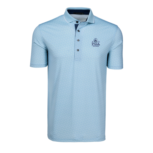 Wolf Blue Rogue River Golf Polo, Pixel Print & 2026 PGA Championship Logo - Front View | Greyson Clothiers