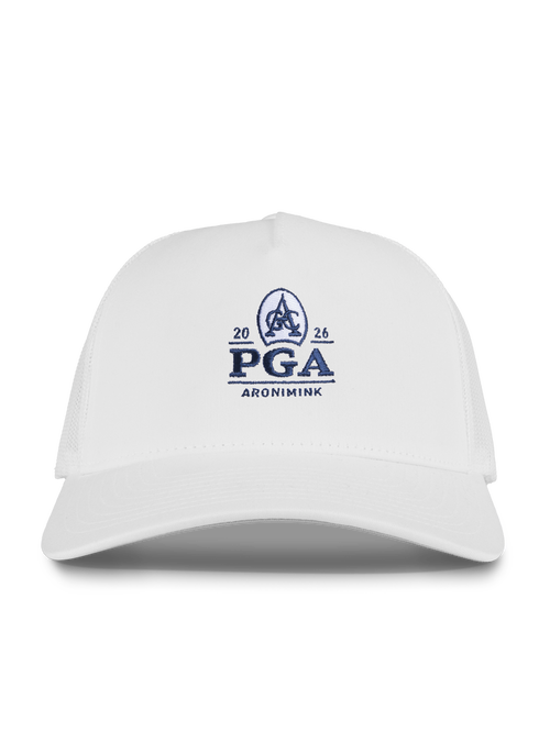 Arctic White 2026 PGA Championship Trucker Hat Aronimink - Front View | Greyson Clothiers