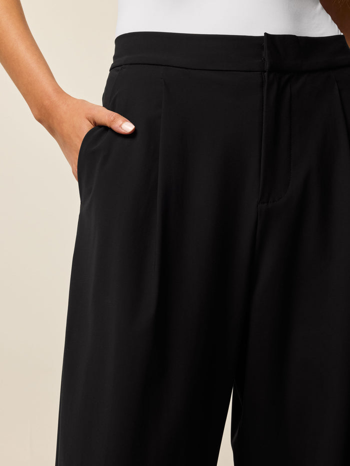 Black Phoenix Wide Leg Pleated Trouser - Waistband & Pleat Close-Up Detail | Greyson Clothiers