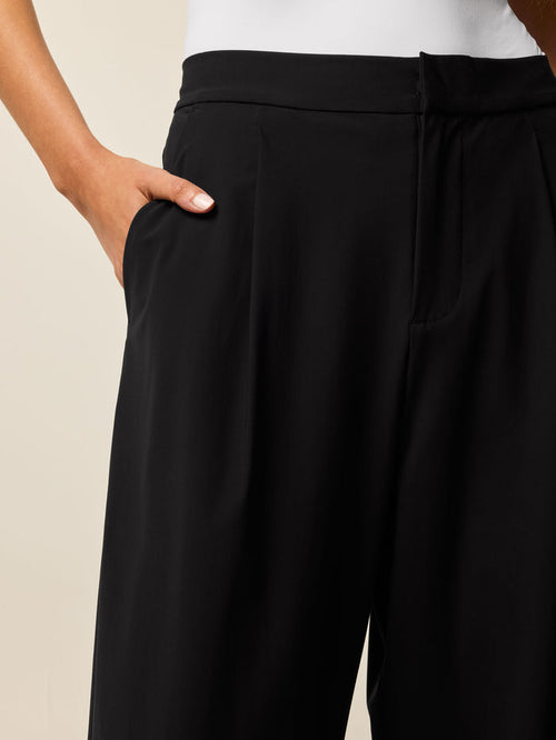 Black Phoenix Wide Leg Pleated Trouser - Waistband & Pleat Close-Up Detail | Greyson Clothiers