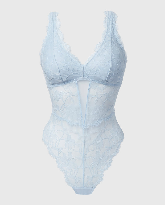 Afterglow Lace Bodysuit with Removable Pads in Skyway