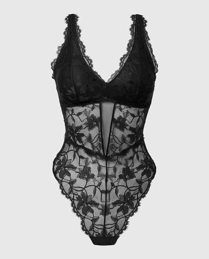 Afterglow Lace Bodysuit with Removable Pads in Tuexdo Black