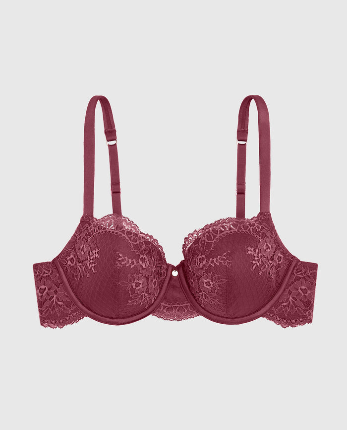 Allover Lace Lightly Lined Balconette Bra in Opulent Red
