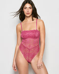 Allover Lace Open Back Bodysuit in Electric Rouge
