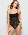 Allover Lace Open Back Bodysuit in Tuxedo Black