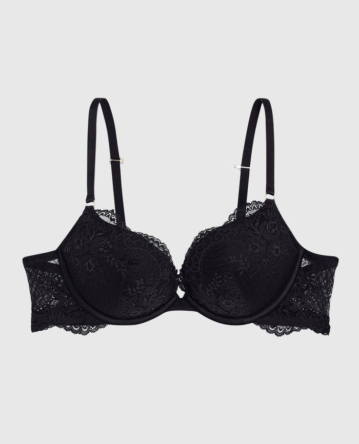 Allover Lace Push Up Bra in Black