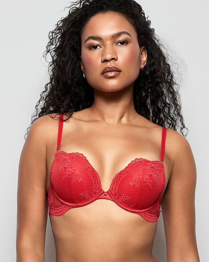 Allover Lace Push Up Bra in Cosmo Red