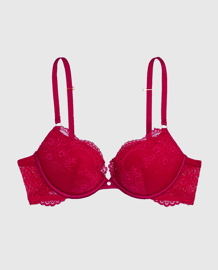 Allover Lace Push Up Bra in Cosmo Red