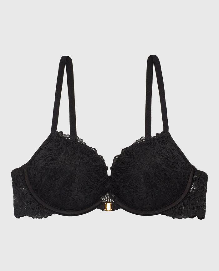 Allover Lace Push Up Bra in Tuxedo Black