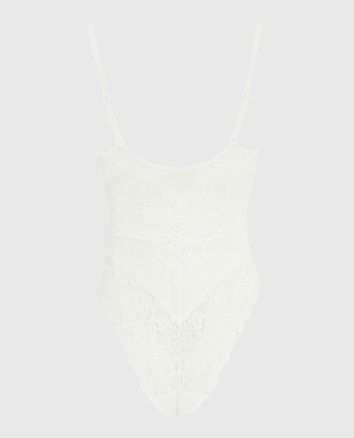 Allover Lace Shaping Bodysuit in Ivory