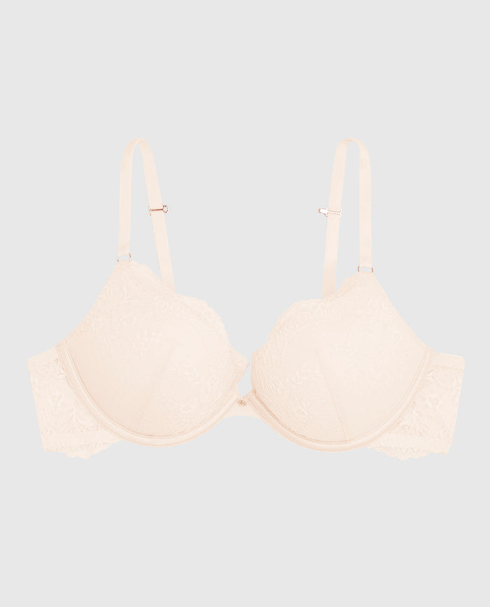 Allover Lace Up 2 Cup Push Up Bra in Ivory Dawn