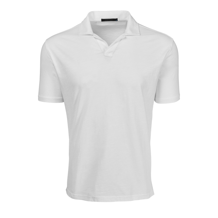 Arctic Cotton Slub Alpha Johnny Collar Polo - Front View | Greyson Clothiers