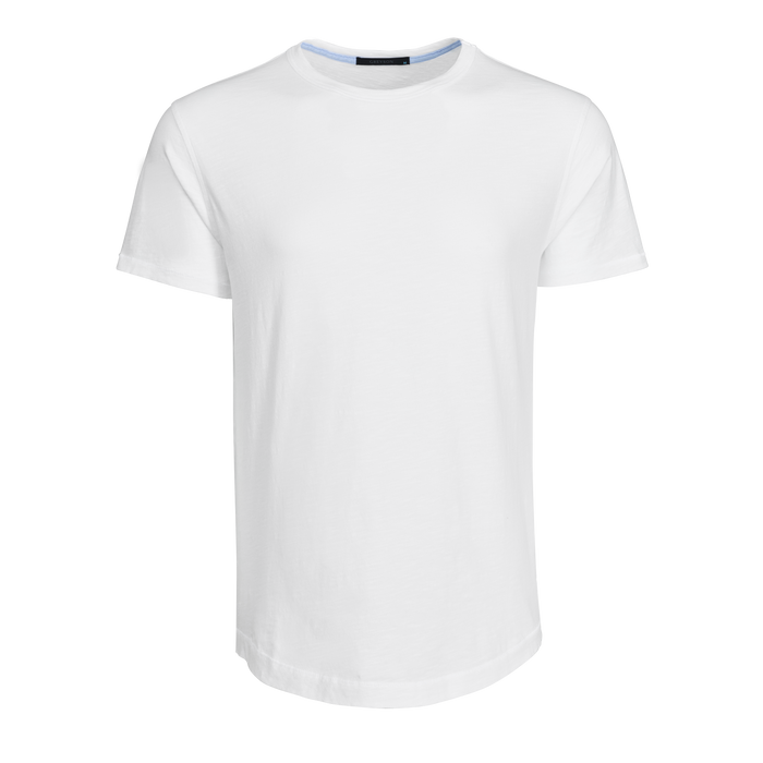Arctic White Slub Cotton Alpha Slub Short Sleeve Tee - Crewneck Collar Detail | Greyson Clothiers