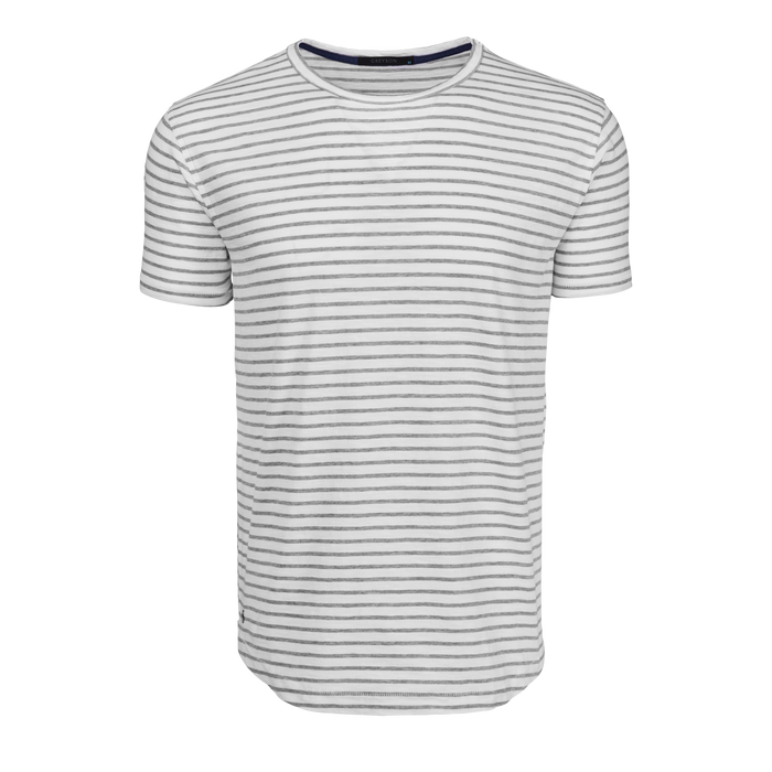 Light Grey Heather/Arctic Alpha Slub Striped Short Sleeve Tee - Front View | Greyson Clothiers