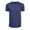 Maltese Blue/Light Maltese Blue Alpha Slub Striped Cotton Tee - Front View | Greyson Clothiers