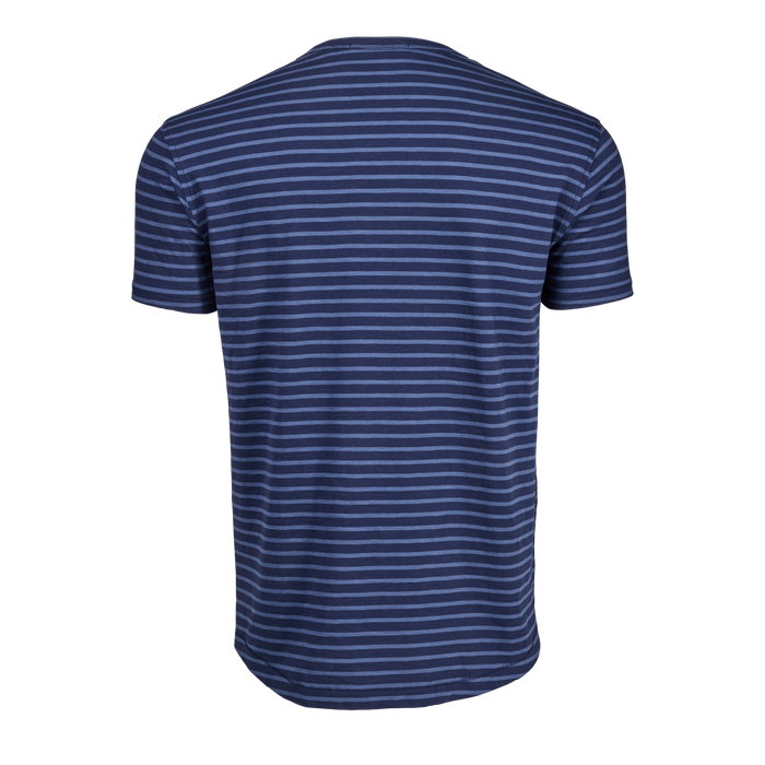 Maltese Blue/Light Maltese Blue Alpha Slub Striped Cotton Tee - Back View | Greyson Clothiers