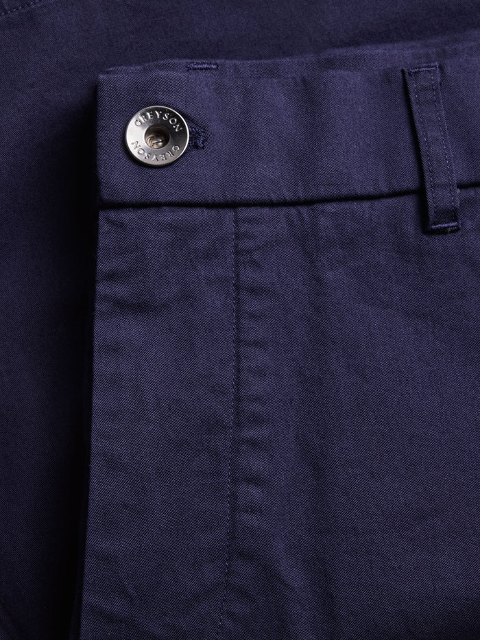 Maltese Blue Amagansett Short - Engraved Greyson Button & Zip Fly Close-Up | Greyson Clothiers