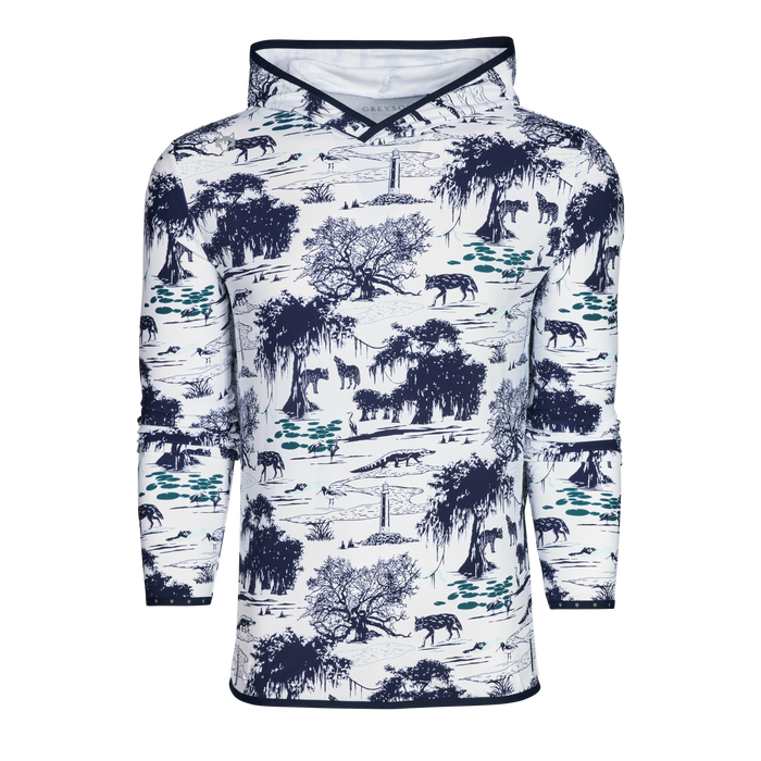 Arctic Angel Oak Colorado Hoodie Toile Print - Front View, V-Neck Hood Detail | Greyson Clothiers
