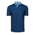 Maltese Blue Floral Crest Print Angels Crest Men's Golf Polo - Front View, Contrast Collar | Greyson Clothiers