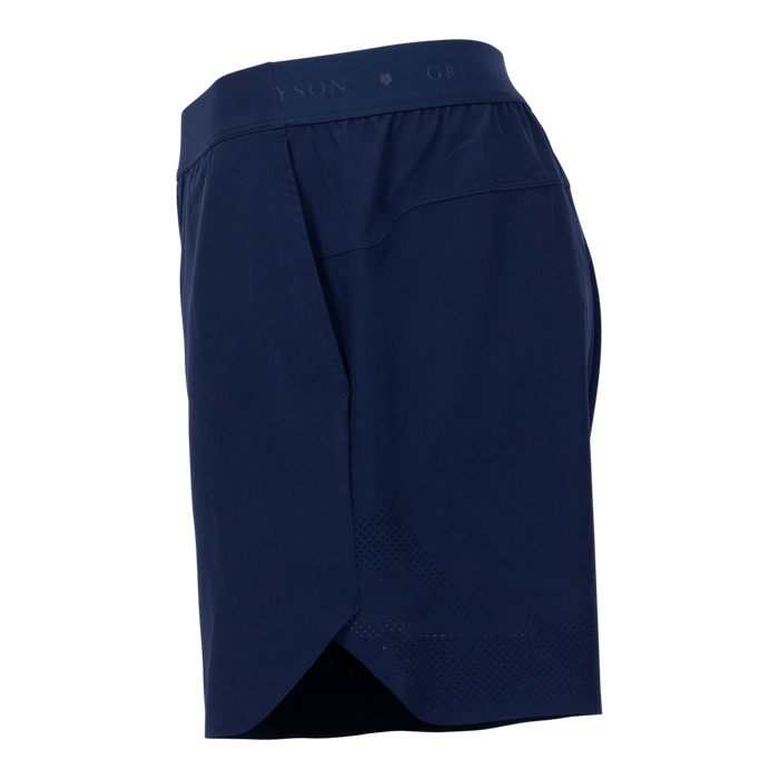 Maltese Blue Arenac Sport Short - Side View, Greyson Waistband & Perforated Thigh Detail | Greyson Clothiers