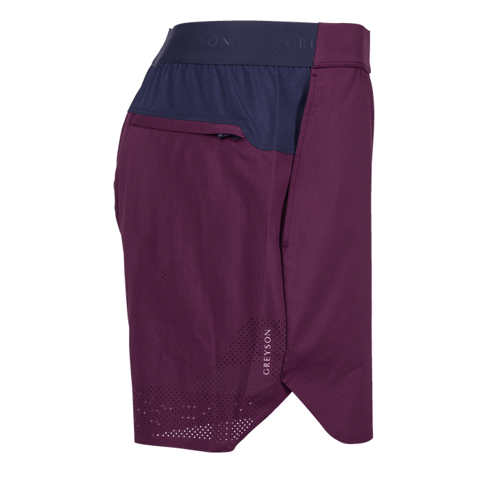 Shepherd Arenac Sport Short - Side View, Navy Contrast Waistband & Perforated Mapping Detail | Greyson Clothiers