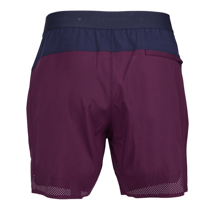 Shepherd Arenac Sport Short - Back View, Navy Contrast Waistband, Zip Pocket & Perforated Hem | Greyson Clothiers