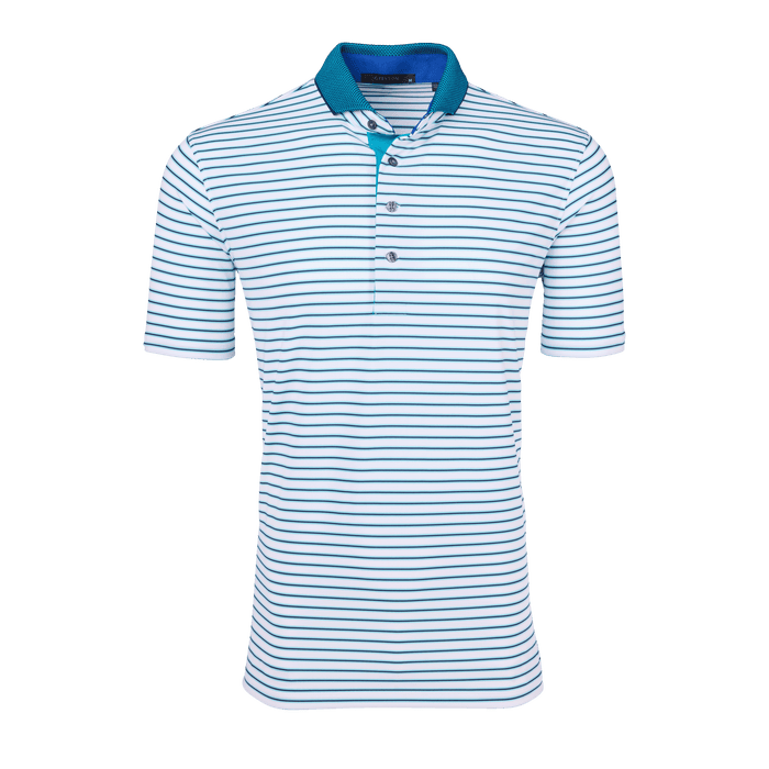 Greyson Clothiers Arenal Polo Iona - White Striped Performance Golf Polo, Front View