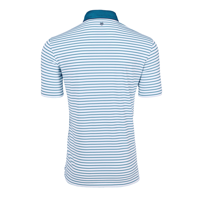 Greyson Clothiers Arenal Polo Iona - White Striped Men's Golf Polo, Back View with Wolf Logo