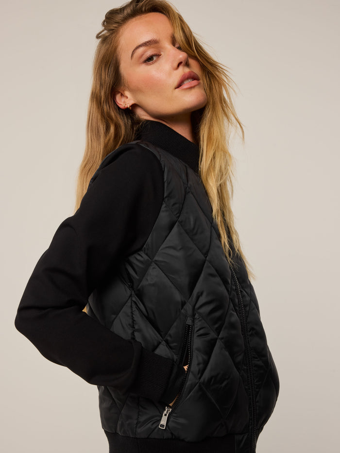 Black Aries X-Lite Diamond Hybrid Jacket - Collar Zipper & Knit Sleeve Detail | Greyson Clothiers