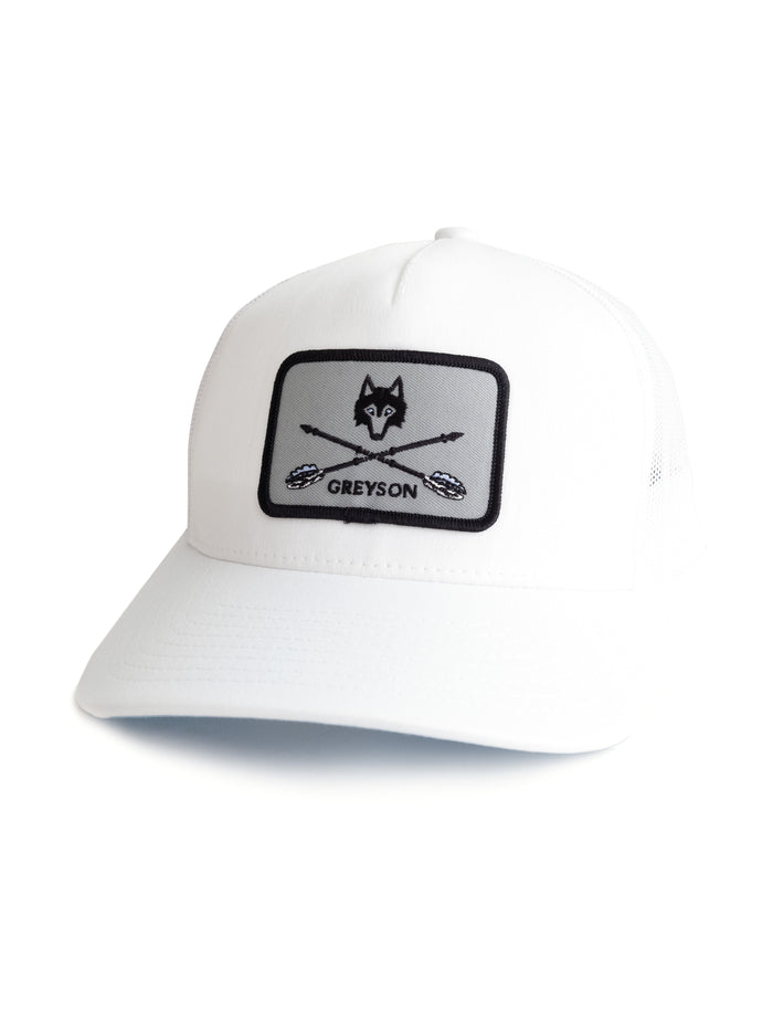 Arctic Arrow Wolf Trucker Hat - Side View, Wolf Patch Logo | Greyson Clothiers