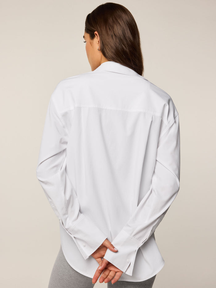 Greyson Clothiers Ashe Button-Down in Arctic - Back View, Relaxed Drape and Curved Hem Detail | Greyson Clothiers