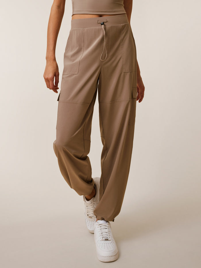 Clay Greyson Clothiers Ashe Cargo Pant - On Model Front View, Drawstring Waistband, Wide-Leg Silhouette | Greyson Clothiers