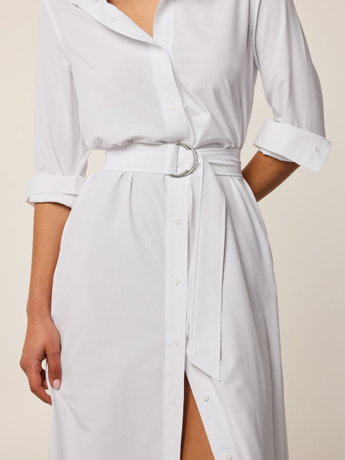 Arctic Ashe Shirt Dress - D-Ring Belt & Button-Down Placket Close-Up | Greyson Clothiers