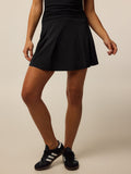 Black Greyson Clothiers Ashe Skirt - Full Length Front View, Women's Luxury Pleated Skort | Greyson Clothiers