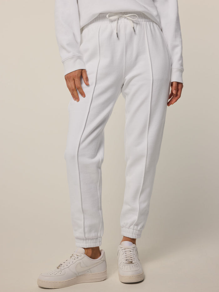 Greyson Clothiers Aspen Jogger in Arctic - Front View On Model, White Fleece Women's Jogger