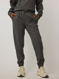 Smoke Heather Aspen Melange Jogger - Front View, Pintuck Seam & Drawstring Waist | Greyson Clothiers