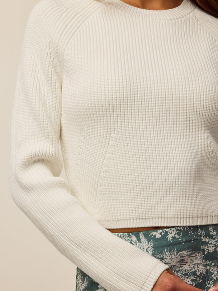 Arctic Athena Cropped Crewneck Sweater - Fabric Texture Close-Up, Ribbed Knit Detail | Greyson Clothiers