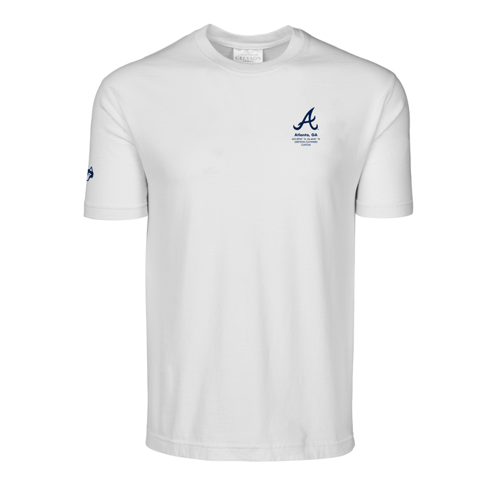 Arctic Cotton Atlanta Braves Crewneck Tee - Front View, Braves Logo & Wolf Sleeve Detail | Greyson Clothiers