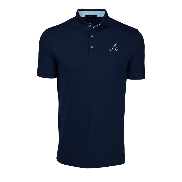 Maltese Blue Atlanta Braves Men's Golf Polo - Front View, Braves 'A' Logo | Greyson Clothiers