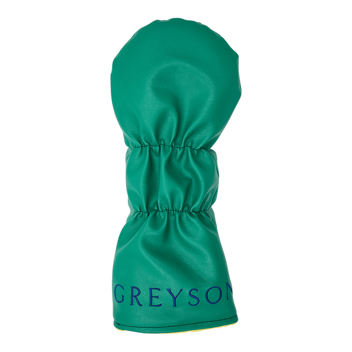Green Leather Azalea Wolf Driver Headcover - Back View, Greyson Embroidered Logo | Greyson Clothiers