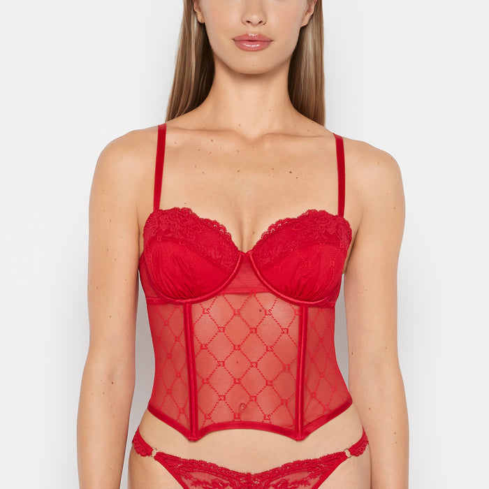 Balconette Mesh Bustier in Crimson