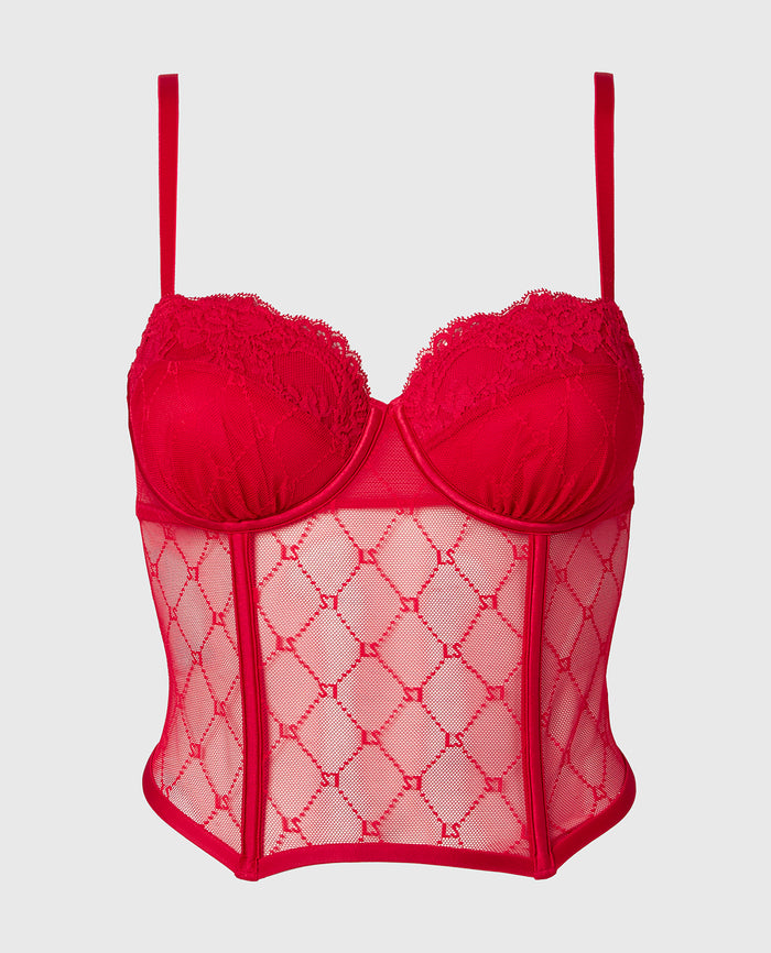 Balconette Mesh Bustier in Crimson