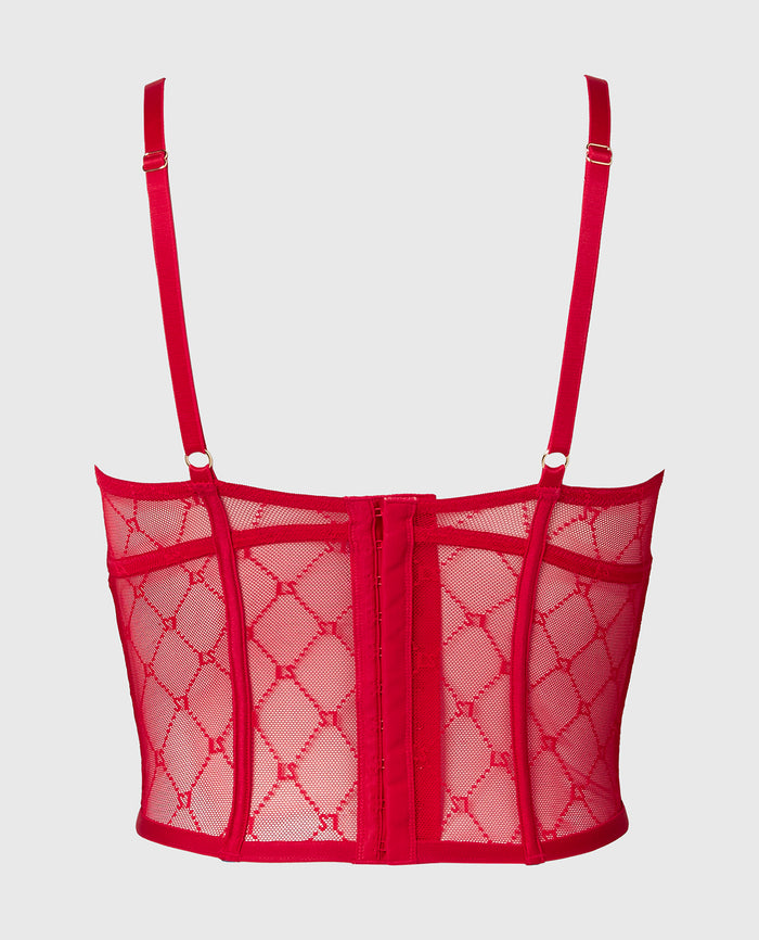 Balconette Mesh Bustier in Crimson
