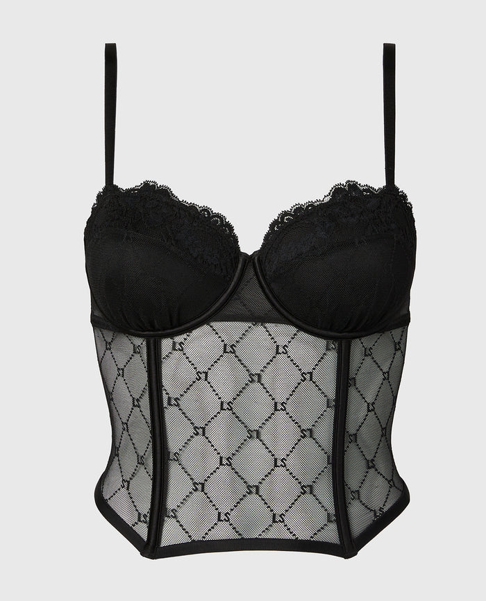 Balconette Mesh Bustier in Tuxedo Black