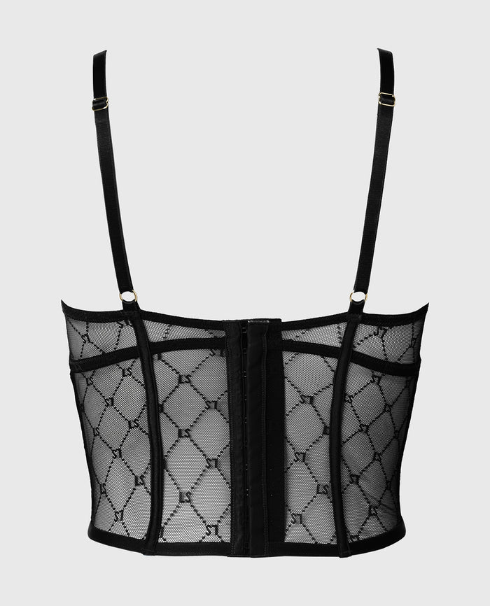 Balconette Mesh Bustier in Tuxedo Black