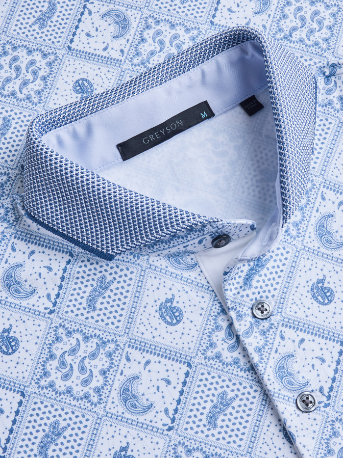 Greyson Bandana Diaries Polo - Knit Jacquard Collar, Gothic G Motif & Branded Button Placket Detail | Greyson Clothiers